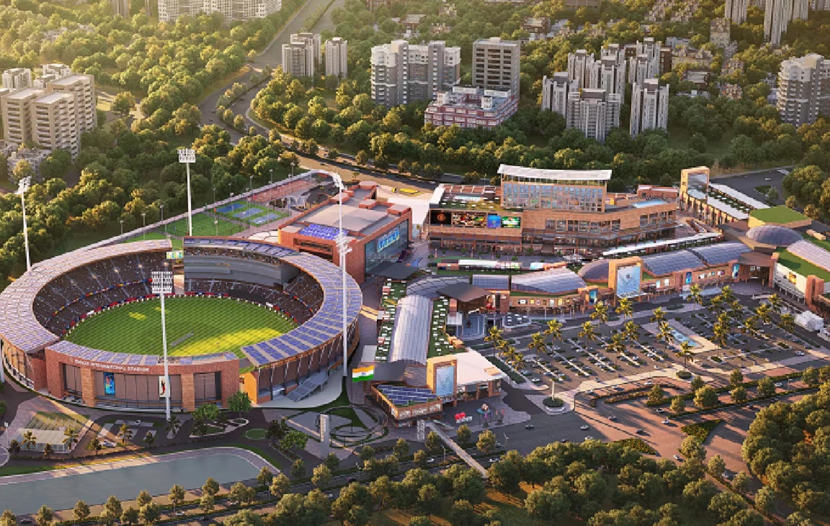 The Omaxe State, located in Sector 19B Dwarka, New Delhi, is India’s first integrated 5-in-1 commercial hub. Spread over 50+ acres, the project brings together premium retail stores, sports arenas, dining zones, hospitality, and leisure spaces in one landmark destination. Key highlights include a 30,000-seater cricket & football stadium, 2,000-seater indoor sports arena, 4.2 km long air-conditioned retail hi-street, a 5-lakh sq. ft. food district, luxury hotel, multiplex, esports arena, and cultural event spaces. Strategically located near IGI Airport, Diplomatic Enclave, metro connectivity, and Yashobhoomi Convention Centre, it promises unmatched business potential and daily footfall of 50,000+. With attractive payment plans, assured returns, and RERA registration, Nvedya Buildcon offers the best opportunities for investors and businesses to own a part of Delhi’s most ambitious commercial landmark – The Omaxe State.